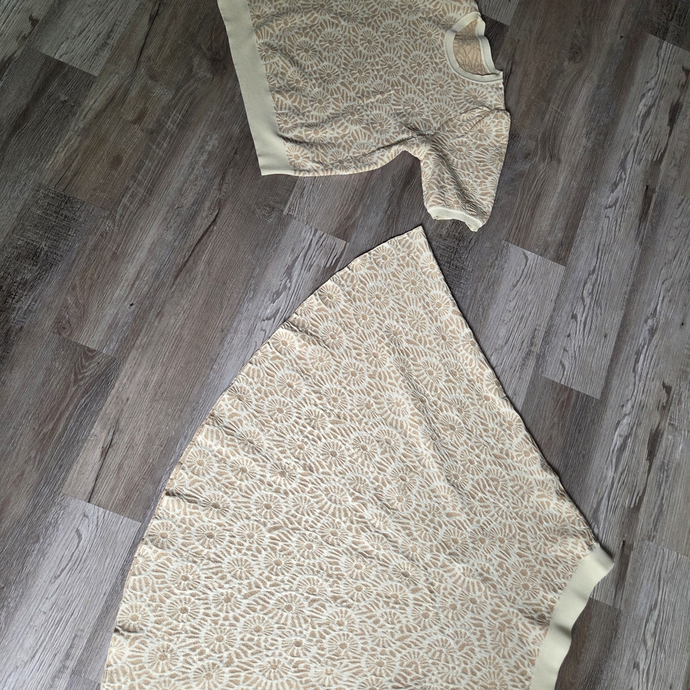Floral Patterned Cream and Tan Skirt Set